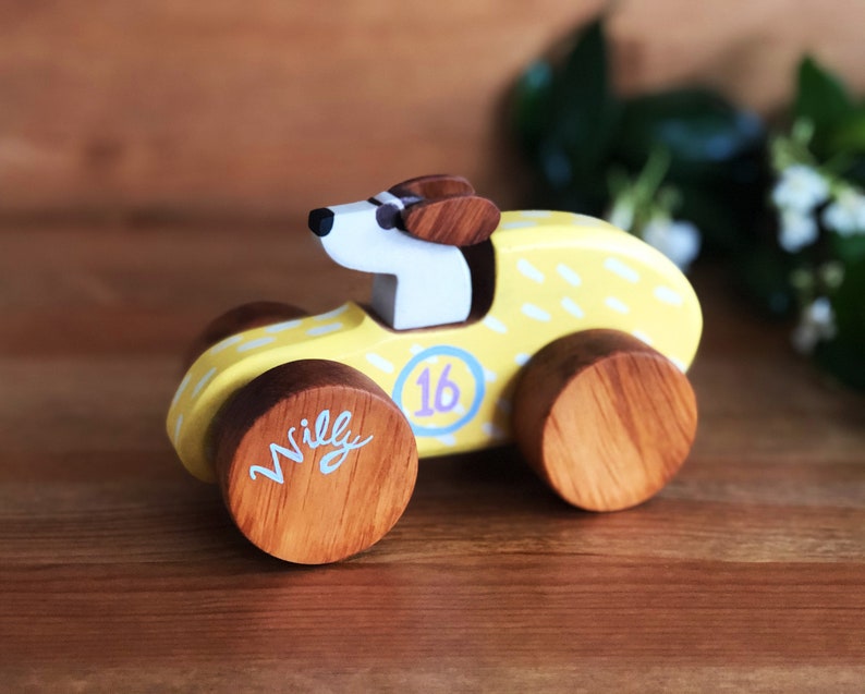 Personalized Wooden Toy Car Heirloom Kids Wooden Car Old Fashioned Wood Race Car Pull and Push Toy 1st Birthday Gift image 3