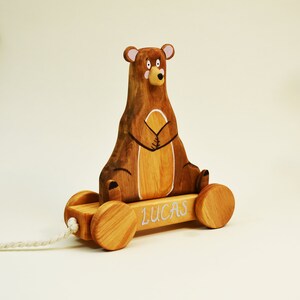 Personalized Toy, Wooden Bear Toy, Pull Along Toy, Wooden Toy imagem 2