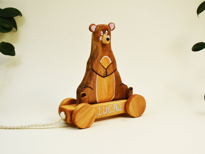 Personalized Toy, Wooden Bear Toy, Pull Along Toy, Wooden Toy imagem 2