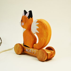 Wooden Pull Toy Fox, Woodland Pull Along Toy, Wooden Fox Toy, Fine Motor Skill Toys, Gift for 2 Years Old, First Communion Gift Personalized image 4