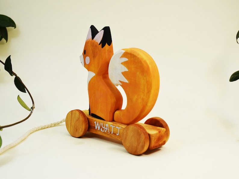 Wooden Pull Toy Fox, Woodland Pull Along Toy, Wooden Fox Toy, Fine Motor Skill Toys, Gift for 2 Years Old, First Communion Gift Personalized image 4