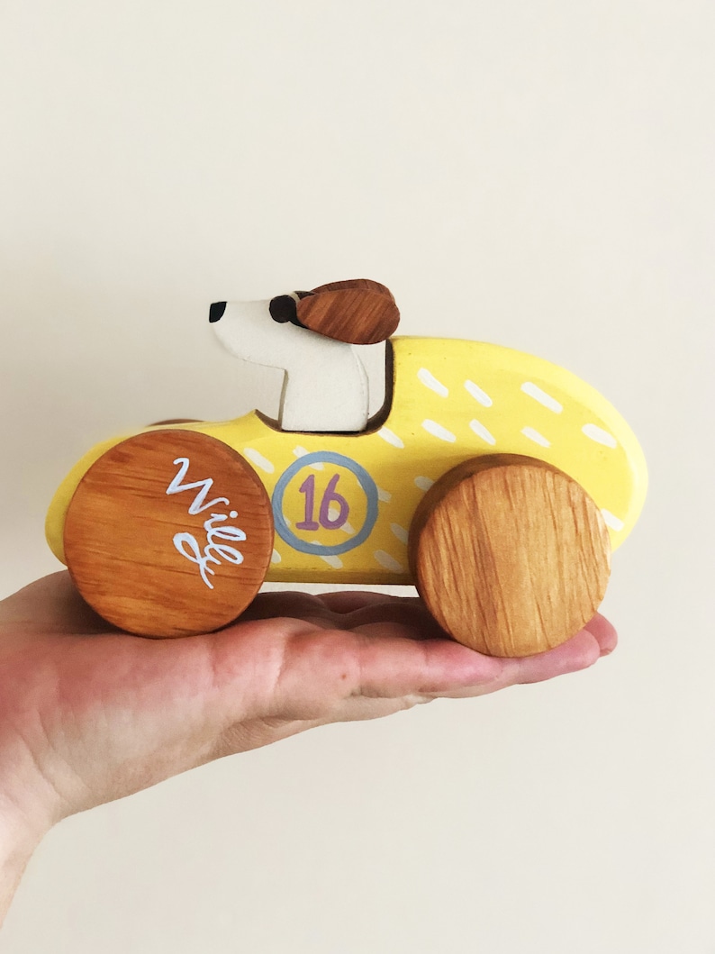 Personalized Wooden Toy Car Heirloom Kids Wooden Car Old Fashioned Wood Race Car Pull and Push Toy 1st Birthday Gift image 5