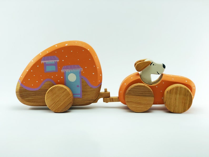 Jouet de caravane en bois, cadeau de caravane en bois pour les garçons, jouet naturel, jouet Waldorf, jouet écologique, jouets pour tout-petits image 5