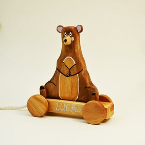 Personalized Toy, Wooden Bear Toy, Pull Along Toy, Wooden Toy imagem 3