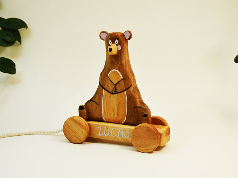 Personalized Toy, Wooden Bear Toy, Pull Along Toy, Wooden Toy imagem 3