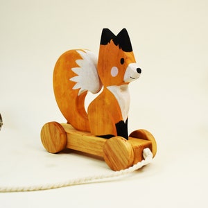 Wooden Pull Toy Fox, Woodland Pull Along Toy, Wooden Fox Toy, Fine Motor Skill Toys, Gift for 2 Years Old, First Communion Gift Personalized image 3