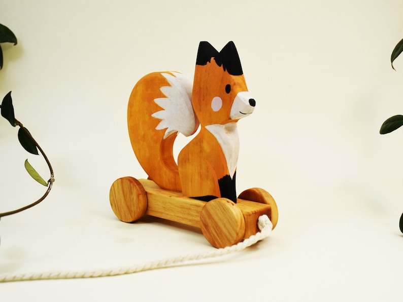 Wooden Pull Toy Fox, Woodland Pull Along Toy, Wooden Fox Toy, Fine Motor Skill Toys, Gift for 2 Years Old, First Communion Gift Personalized image 3