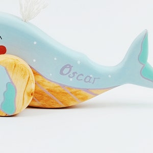 Personalized Wooden Pull Toy Humpback Whale Toys for 1 Year Old Ocean Nursery Decor Pretend Play Gift image 6