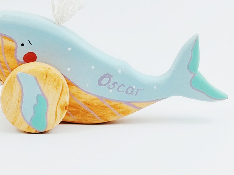 Personalized Wooden Pull Toy Humpback Whale Toys for 1 Year Old Ocean Nursery Decor Pretend Play Gift image 6