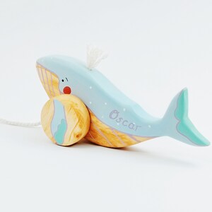 Personalized Wooden Pull Toy Humpback Whale Toys for 1 Year Old Ocean Nursery Decor Pretend Play Gift image 5