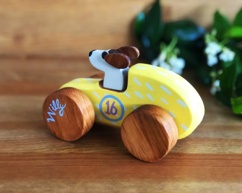 Personalized Wooden Toy Car Heirloom Kids Wooden Car Old Fashioned Wood Race Car Pull and Push Toy 1st Birthday Gift image 4