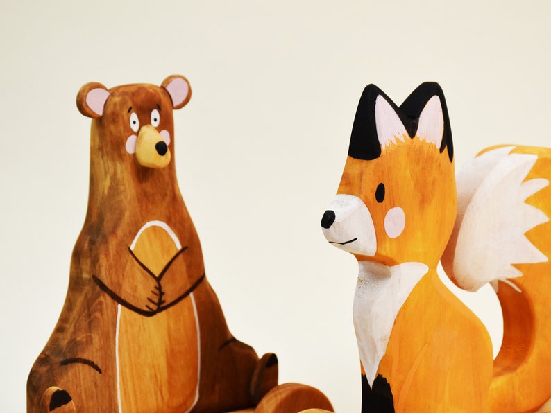 Wooden Pull Toy Fox, Woodland Pull Along Toy, Wooden Fox Toy, Fine Motor Skill Toys, Gift for 2 Years Old, First Communion Gift Personalized image 8