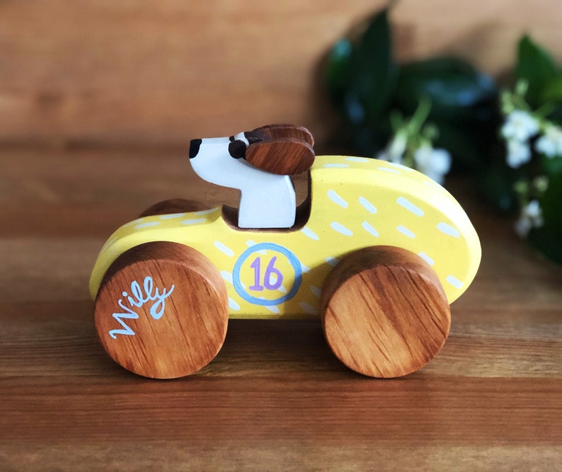 Personalized Wooden Toy Car Heirloom Kids Wooden Car Old Fashioned Wood Race Car Pull and Push Toy 1st Birthday Gift image 2
