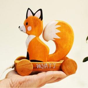 Wooden Pull Toy Fox, Woodland Pull Along Toy, Wooden Fox Toy, Fine Motor Skill Toys, Gift for 2 Years Old, First Communion Gift Personalized image 10