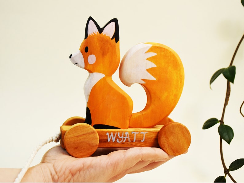 Wooden Pull Toy Fox, Woodland Pull Along Toy, Wooden Fox Toy, Fine Motor Skill Toys, Gift for 2 Years Old, First Communion Gift Personalized image 10