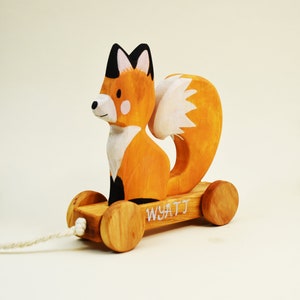 Wooden Pull Toy Fox, Woodland Pull Along Toy, Wooden Fox Toy, Fine Motor Skill Toys, Gift for 2 Years Old, First Communion Gift Personalized image 2