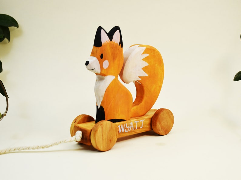 Wooden Pull Toy Fox, Woodland Pull Along Toy, Wooden Fox Toy, Fine Motor Skill Toys, Gift for 2 Years Old, First Communion Gift Personalized image 2