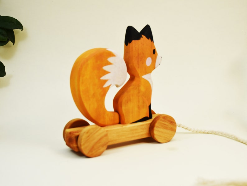 Wooden Pull Toy Fox, Woodland Pull Along Toy, Wooden Fox Toy, Fine Motor Skill Toys, Gift for 2 Years Old, First Communion Gift Personalized image 5