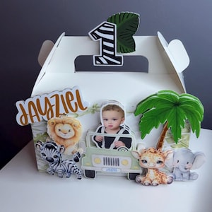 Custom safari Jungle theme Gabble Box- Personalized with Name, Age & Photo | 3D Birthday Party Favor.