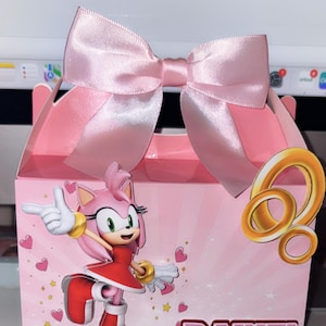 Caixa Gable inspirada em Sonic e Amy Rose – Caixa personalizada para lembrancinhas de aniversário em 3D.