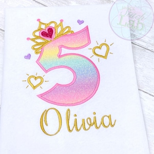 Princess Birthday Shirt, Custom Birthday Girl Shirt, 5th Birthday Shirt, Embroidered Birthday Princess Shirt, Disney Princess Birthday Shirt