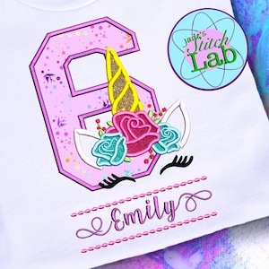 Girls Rainbow Unicorn Birthday Shirt, Personalised Embroidered Birthday Gift, Unicorn 6th Birthday Shirt, Unicorn Glitter Shirt with Name