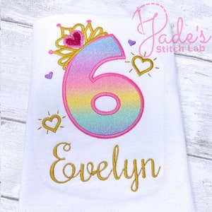 6th Birthday Princess Shirt, Number 6 Birthday Girl Shirt, Embroidered Birthday Princess Shirt, Disney Princess Birthday Shirt, 6th Birthday