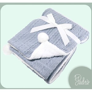 Dusty Blue Baby Cable Knit Blanket | Personalised Baby Boy Blanket