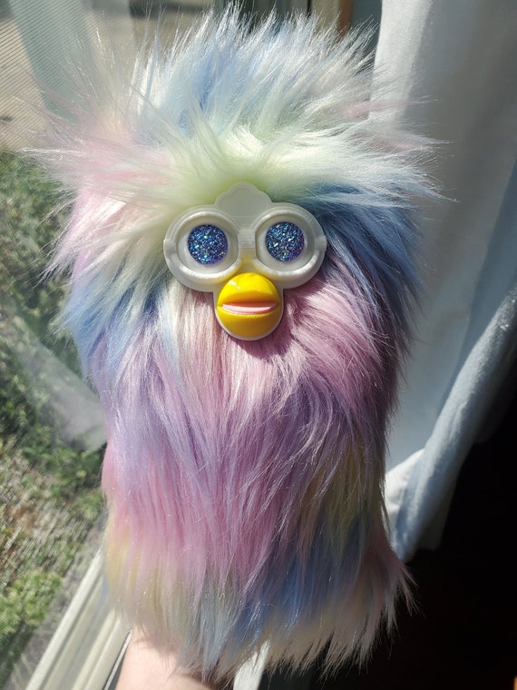 Plush Loaf Furby Mini Long Furby Pastel Multicolor, Lavender Eyes