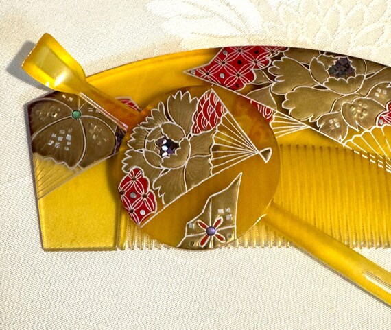 Vintage Japanese Kanzashi Hair Stick and Kushi Set - Etsy display picture 1