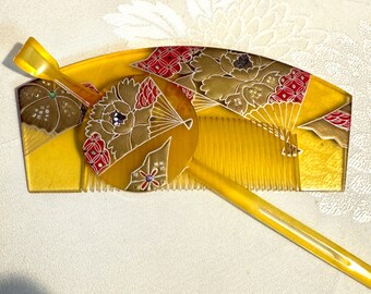 Vintage Japanese Kanzashi Hair Stick and Kushi Set - Etsy display picture 1