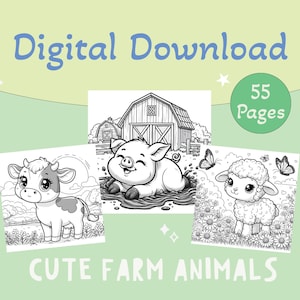 Cute Farm Animals Coloring pages for Kids, Farm Coloring Pages, Farm Animals Sheets, Animal Coloring, Digital Download