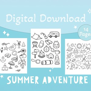 Summer Adventure Coloring pages for Kids, Summer Coloring Pages, Travel Coloring Sheets, Summer Coloring, Digital Download