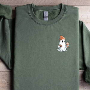 Ice Coffee Ghost Halloween Sweatshirt, Cozy Spooky Season Shirt