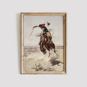 Rustikale Cowboy Malerei | Vintage Western Cowboy Kunst | Südwesten Dekor | Antikes Western Dekor | Cowboy Druck | Western Wall Art