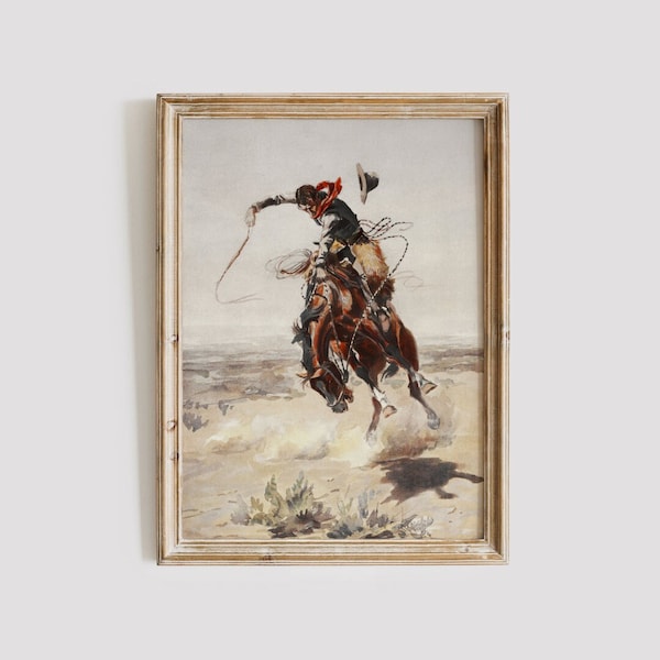 Rustic Cowboy Painting | Vintage Western Cowboy Art | Southwest Decor | Antique Western Decor | Cowboy Print | Western Wall Art