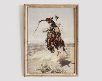 Rustic Cowboy Painting | Vintage Western Cowboy Art | Southwest Decor | Antique Western Decor | Cowboy Print | Western Wall Art