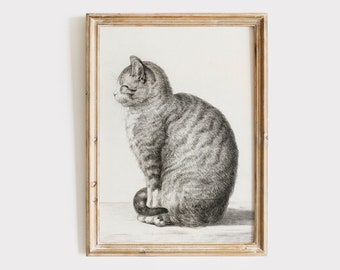 Dibujo de gato vintage: Arte mural imprimible digital