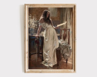 Victorian Woman Portrait Painting: Vintage Oil Art Print Digital Download