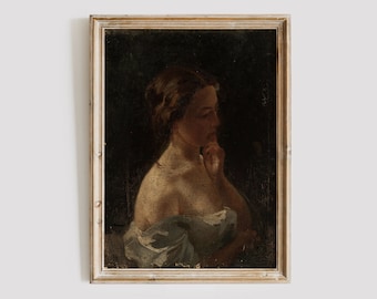 Moody Woman Portrait Painting: Vintage Victorian Art Digital Download