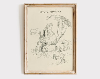 Vintage Little Bo Peep Print: Nursery Rhyme Art Digital Download