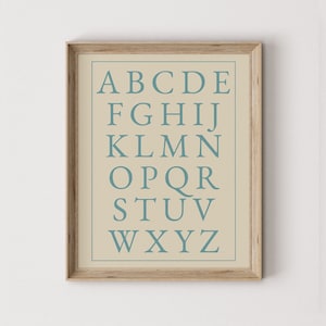 Blue Vintage Alphabet Print: Kids Room Wall Art Digital Download