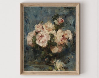 Vintage Rosen Druck | Cottage-Wand-Kunst-Dekor | Land-Stillleben-Malerei | Blumenkunst herunterladen | Antikes Bauernhaus