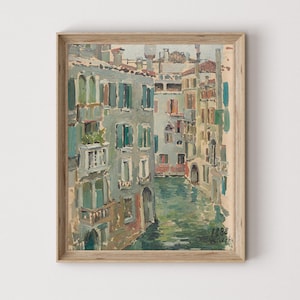 Vintage Venice Canal Painting Print | Italian Wall Art | Historic Europe Architecture Artwork | Old Venice Cityscape Oil Painting
