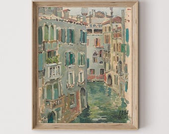 Vintage Venedig Kanal Druck: Italienische Stadtansicht Gemälde Digitaler Download