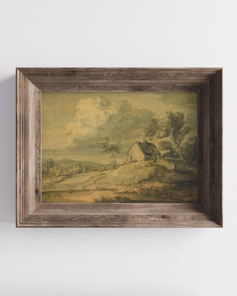 Antique Country Landscape Painting Print | Rustic Farmhouse Wall Art ...