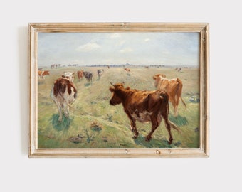 Vintage Cow Painting: Farmhouse Animal Wall Art Digital Download