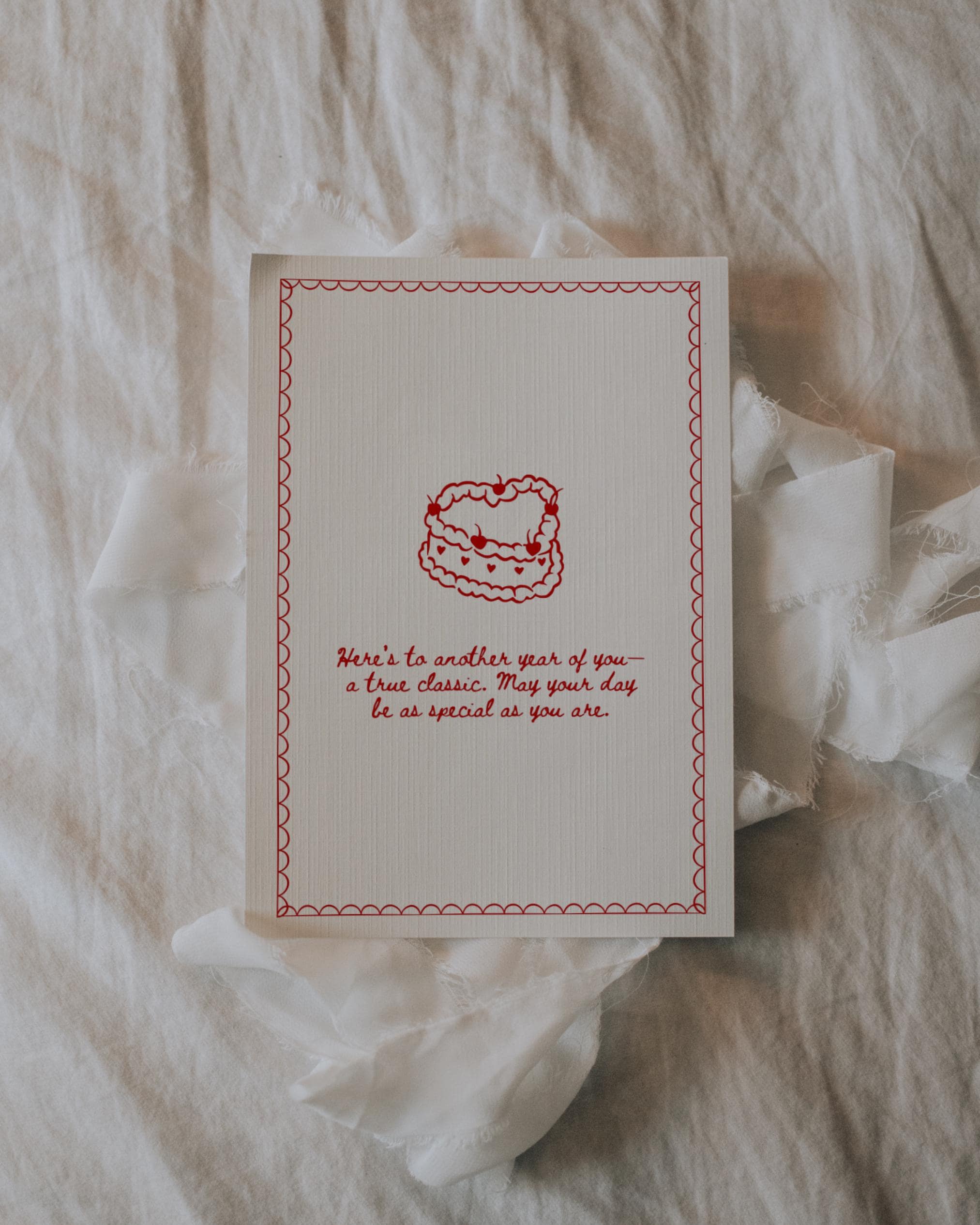 Cherry Red Vintage-Inspired Birthday Card | Heart Cake Printable Postcard | Cute Card for Gifts
