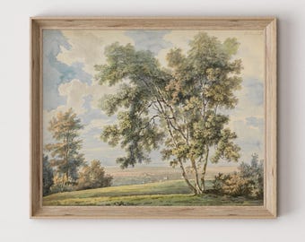 Dipinto di paesaggio ad acquerello vintage / Stampa artistica naturalistica / Download stampabile per la cameretta dei bambini / Opera d'arte stampabile