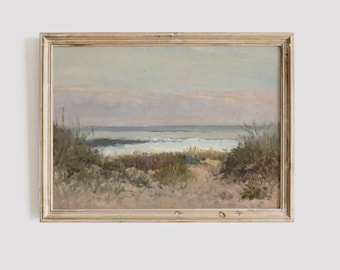 Vintage Beach Painting: Soft Coastal Landscape Art Print Digital Download